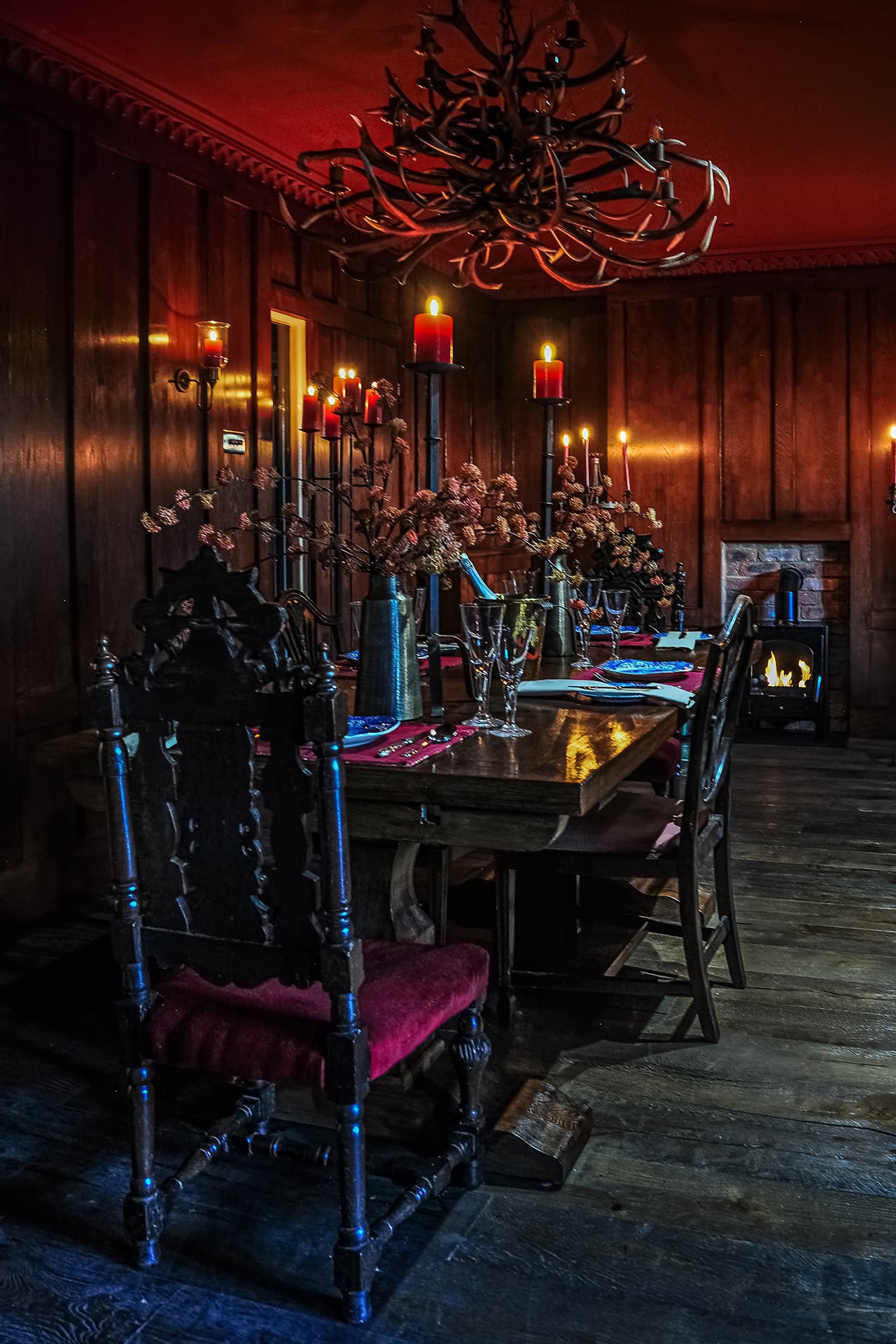 gothic oak panelled dining room