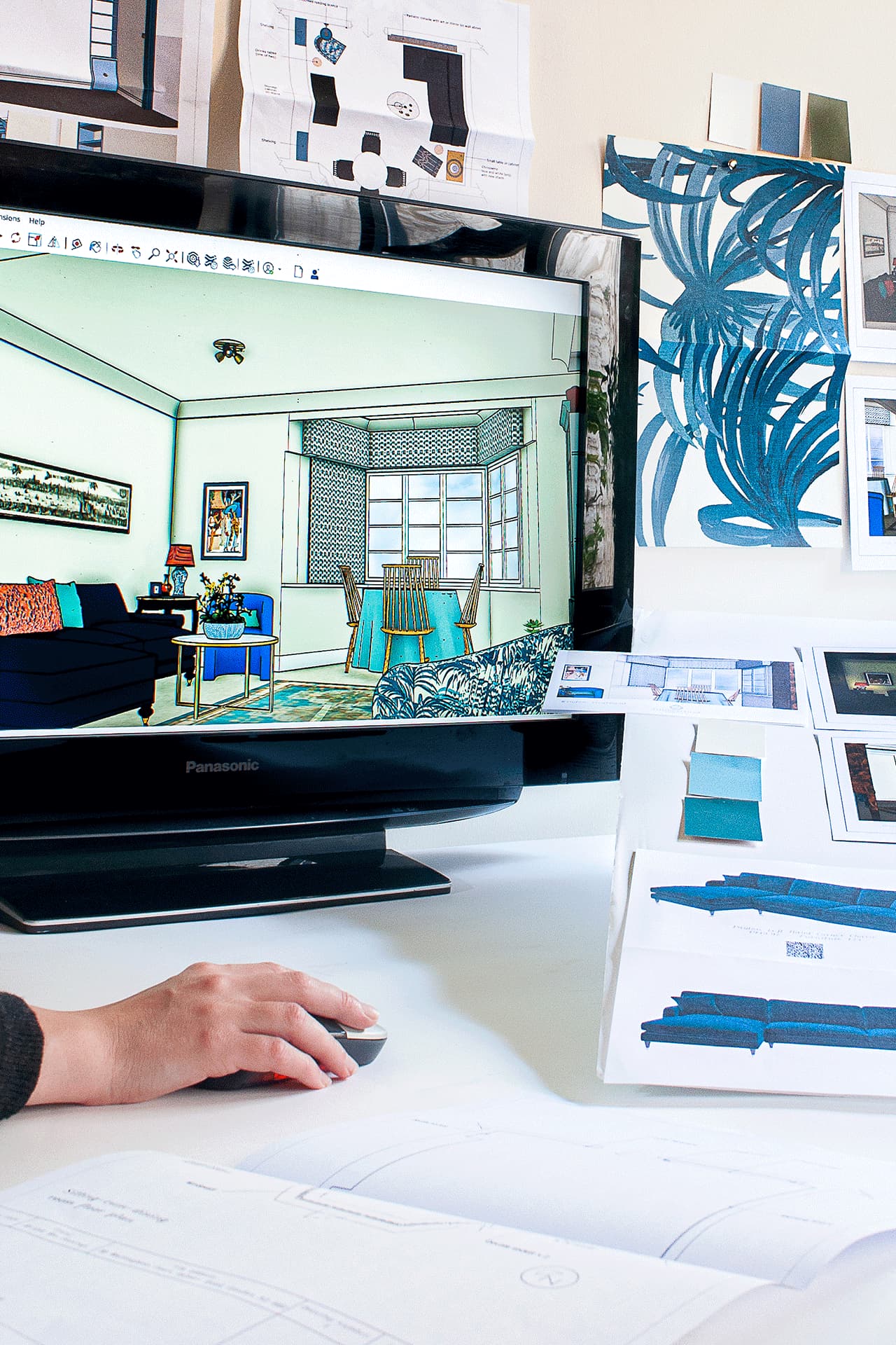 interior designer working on digital render